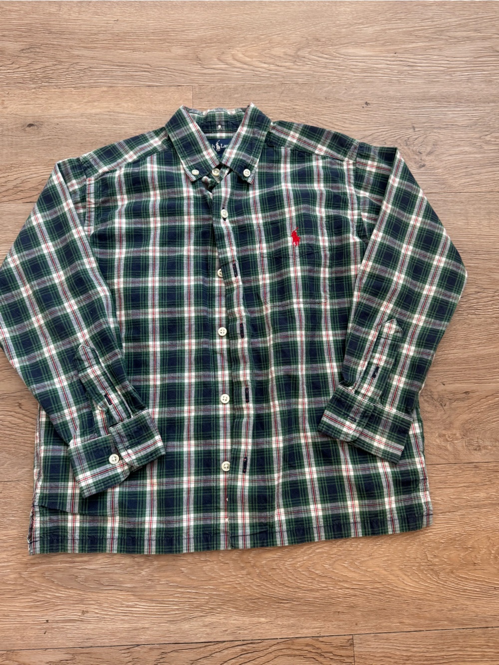 Ralph Lauren Green, Navy & White Plaid Button-Down Shirt